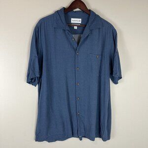SADDLEBRED Mens Size L Classic Fit Short Sleeve Button Front Blue Shirt